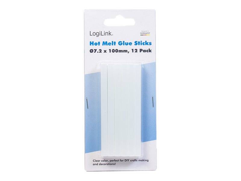 Packung LogiLink Heißklebe-Sticks, 7,2 x 100 mm, 12er Pack, klare Farbe für DIY-Bastelprojekte und Dekorationen.