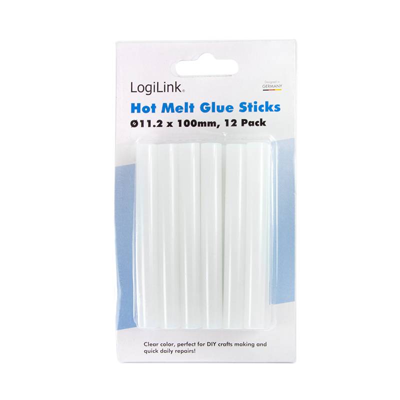 Paket LogiLink Heißkléberklebesticks, 11,2 x 100 mm, 12er-Pack, klare Farbe für DIY-Handwerk und Schnellreparaturen.