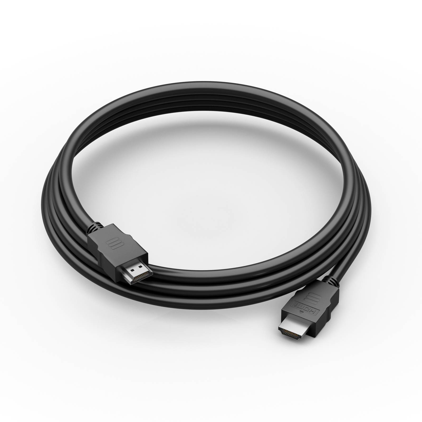 Aufgerolltes schwarzes USB-Kabel mit einem Standard-USB-A-Anschluss an einem Ende und einem kleineren Micro-USB-Anschluss am anderen Ende.