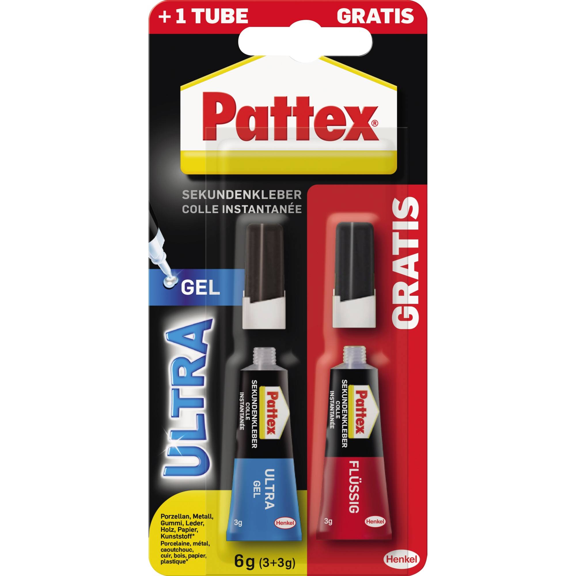 Pattex Sekundenkleber Ultra Gel 9H PSGLB +Flüssig 3g Gratis