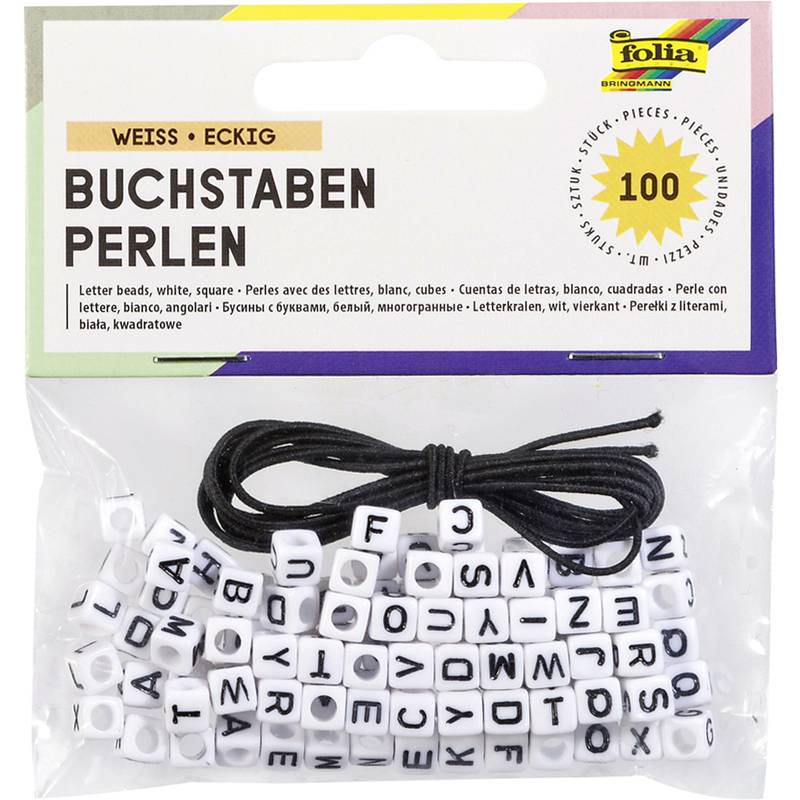 folia Buchstaben-Perlen, eckig, 100 Stück, weiß