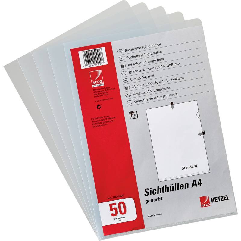 HETZEL Sichthülle Standard, A4, PP, genarbt, 0,11 mm