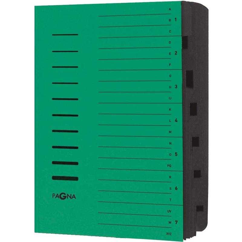 PAGNA Ordnungsmappe, DIN A4, aus Karton, 7 Fächer, grün