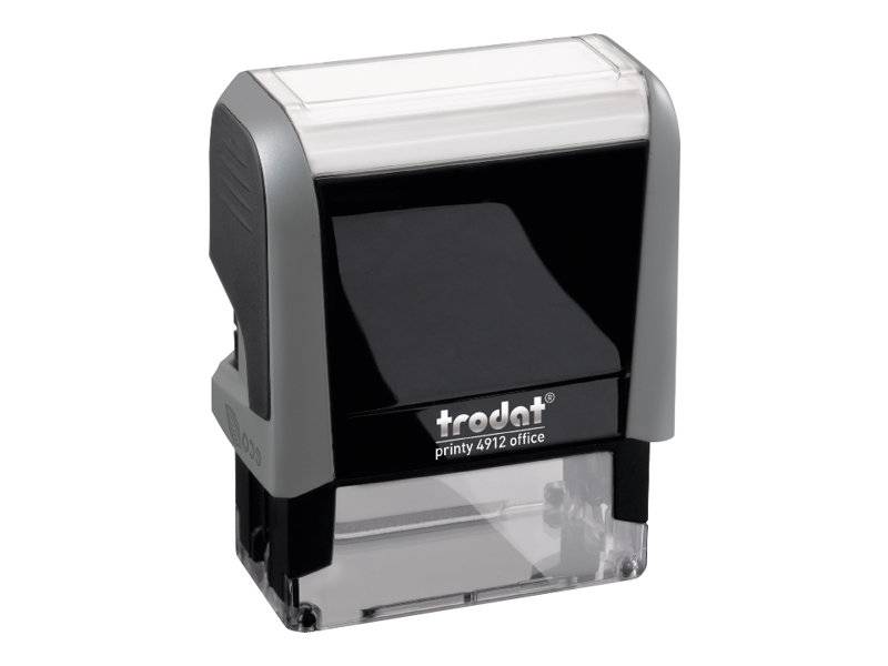 Eine Selbstfärberstempel mit der Marke 'trodat' und dem Modell 'printy 4912 office', die hauptsächlich in Schwarz und Grau gehalten ist.