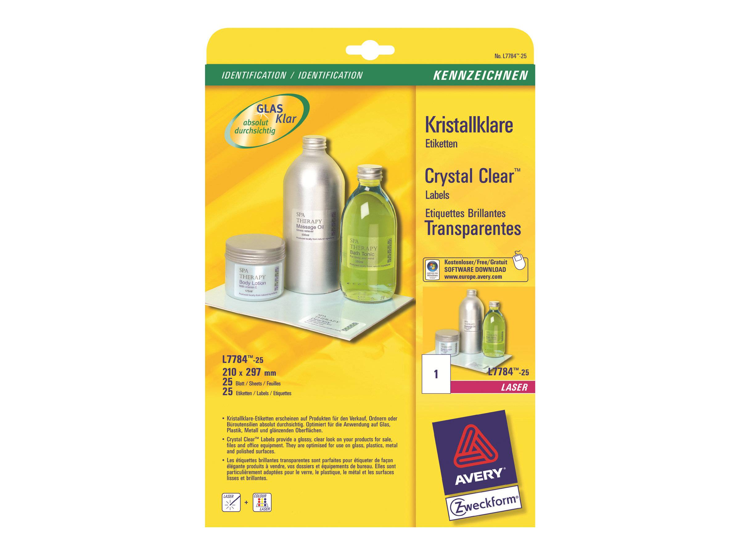 AVERY ZWECKFORM - Avery L7784 - Polyester - glänzend - permanenter Klebstoff - klar - A4 (210 x 297 mm)