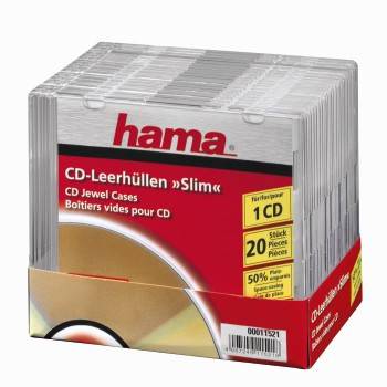 Hama CD-ROM Slim Box - Slim Jewel Case für Speicher-CD - Kapazität: 1 CD - durchsichtig (Packung mit 20)