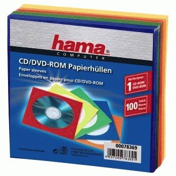 Hama Paper Protection Sleeves - CD-/DVD-Hülle - Kapazität: 1 CD/DVD - Blau, Gelb, Rot, grün, orange (Packung mit 100)