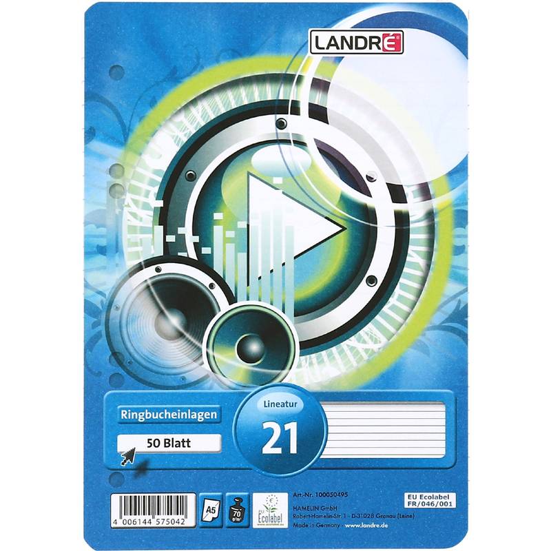 LANDRÉ Ringbucheinlagen "pro terra" DIN A5, liniert