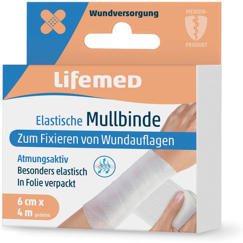 Lifemed Mullbinde elastisch, weiß, 60 mm x 4,0 m