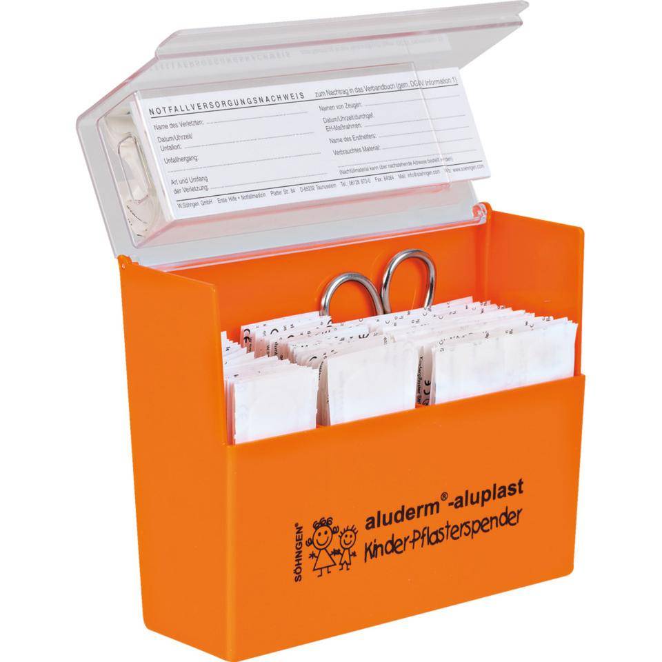 aluderm-aluplast Pflasterspender Kinder, gefüllt, Wandhalterung,160x122x57mm
