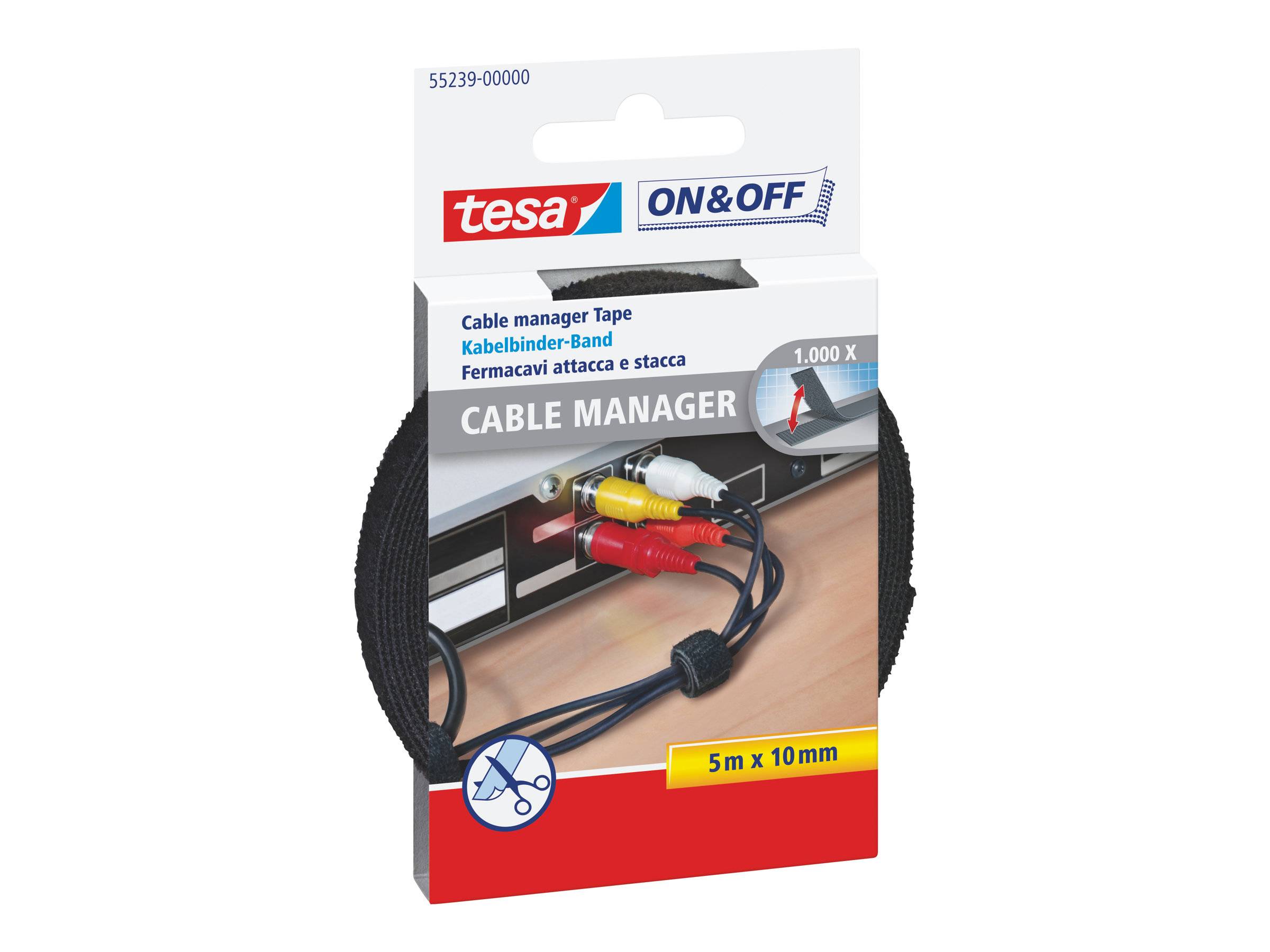 Tesa On & Off - Kabelbinder - Schwarz, weiß, Blau, Gelb, Rot - 20 cm (Packung mit 5)