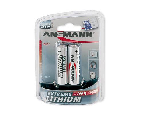 Ansmann Extreme Lithium AA 1,5V Batterien in einer Zwei-Packungen-Blisterpackung, gekennzeichnet für hohe Leistung und Verwendung bei Kältewetter.