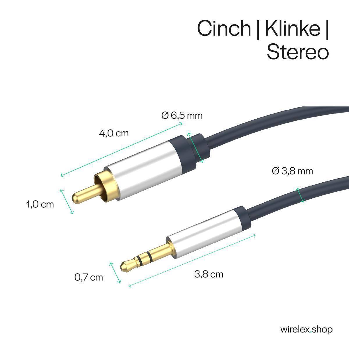 3,5mm Klinken-Kabel auf 2xCinch Stecker RCA, 3m