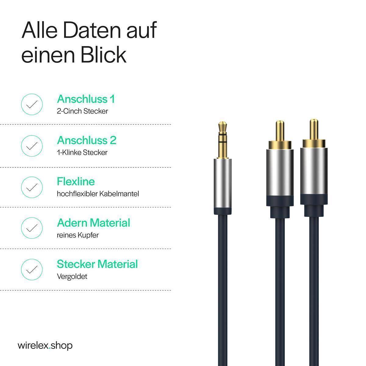 3,5mm Klinken-Kabel auf 2xCinch Stecker RCA, 3m