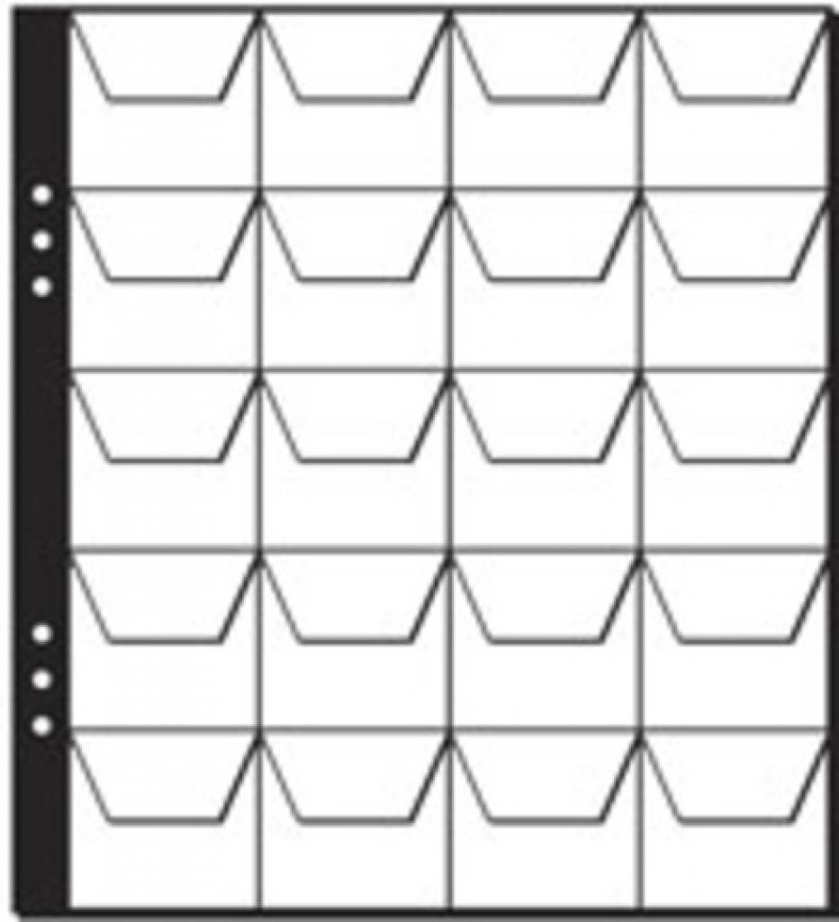 Pagna Münzhüllen 20 Fächer, Coin holder sheet, Schwarz, Transparent, 4,5 cm, 5 Stück(e), 215 x 235 mm, 20 Münzen