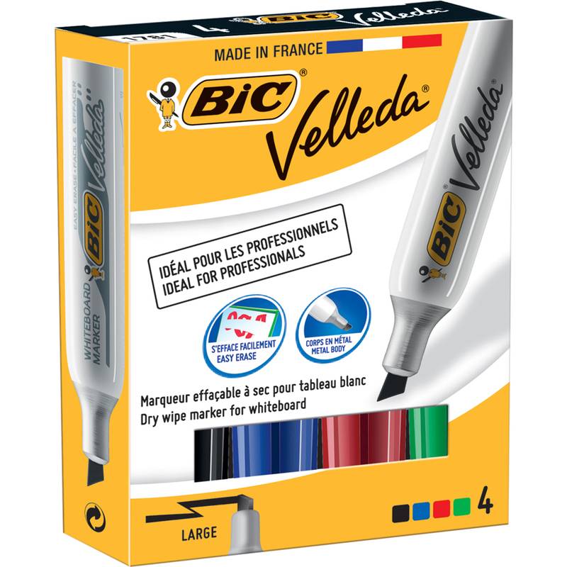 BIC Whiteboard-Marker Velleda 1781, Keilspitze, 4er Etui