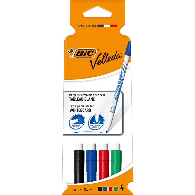 BIC Whiteboard-Marker Velleda 1721, Rundspitze, 4er Etui