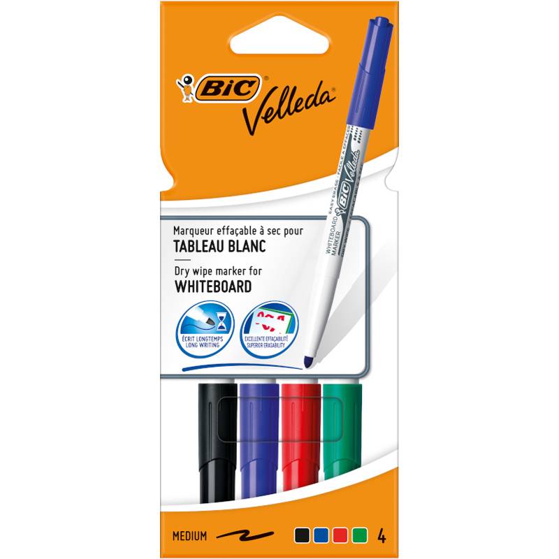 BIC Whiteboard-Marker Velleda 1741, Rundspitze, 4er Etui