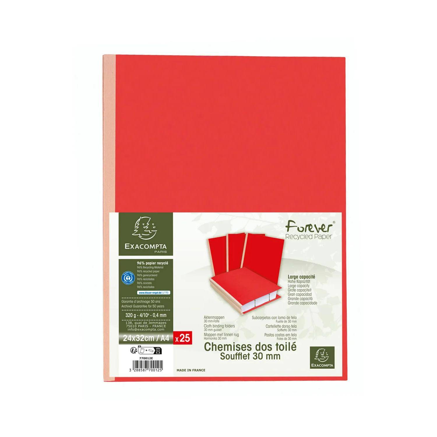 Exacompta 25er Aktendeckel mit leinen Rücken Forever® 320g A4 - Rot - 770012E