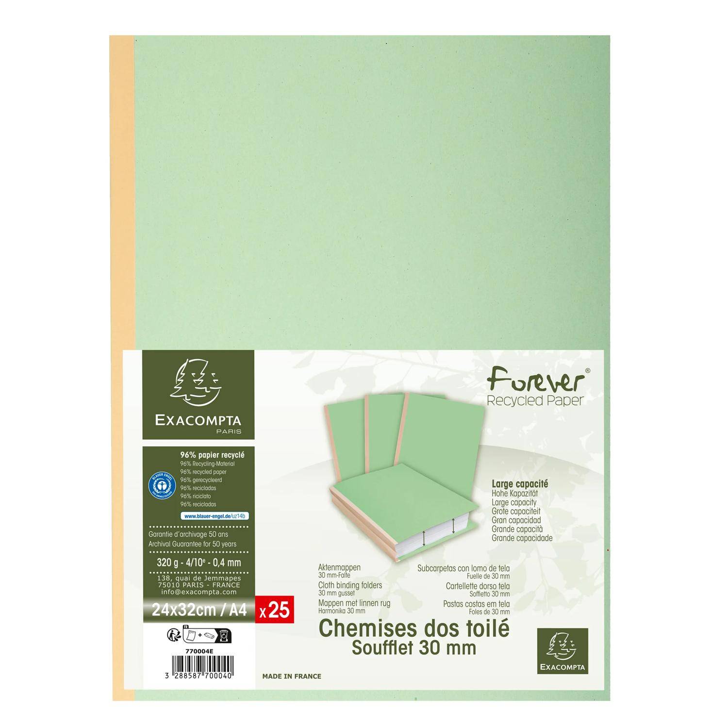 Exacompta 25er Aktendeckel mit lein Rücken Forever® 320g A4 - Giftgrün - 770004E