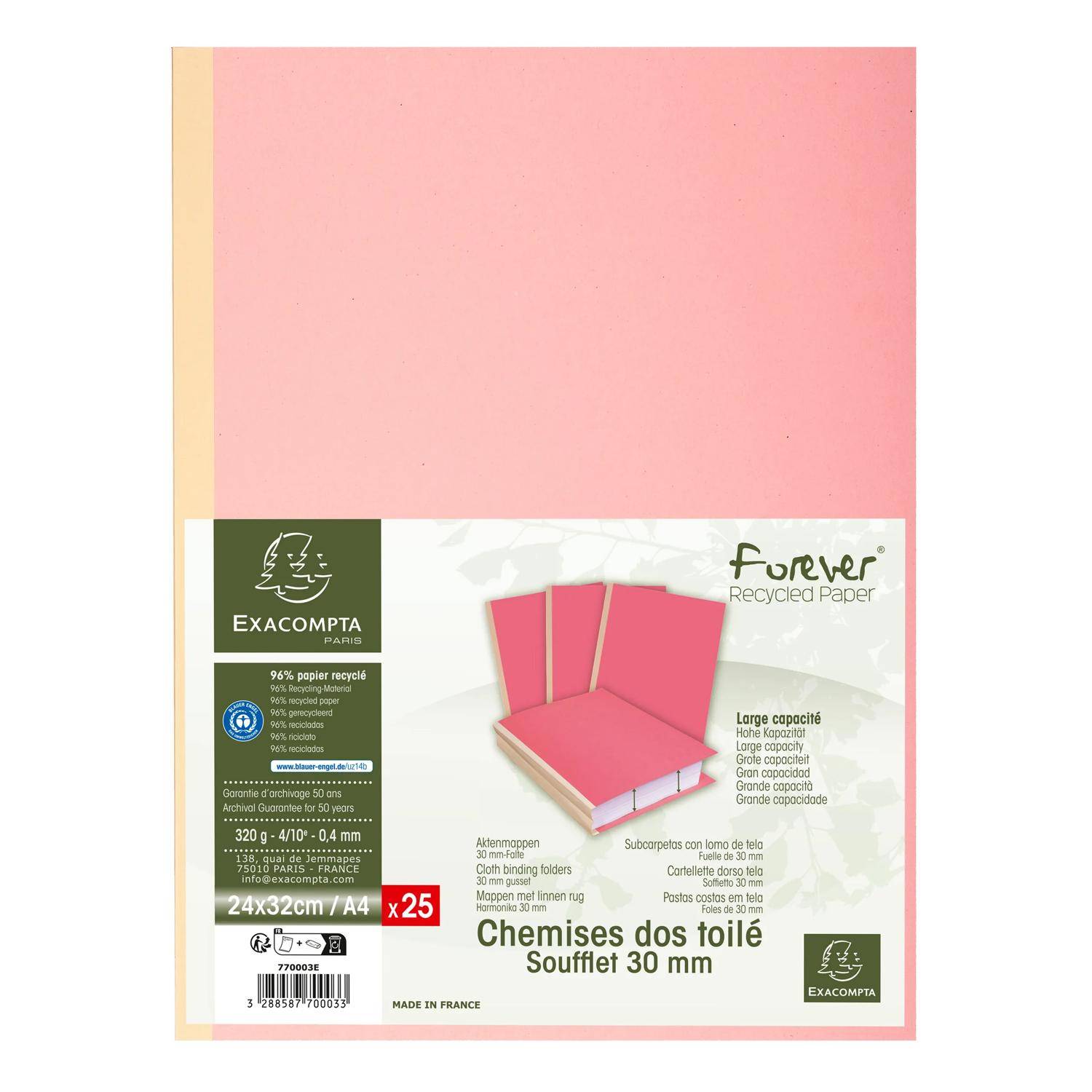 Exacompta 25er Aktendeckel mit leinen Rücken Forever® 320g A4 - Rosa - 770003E