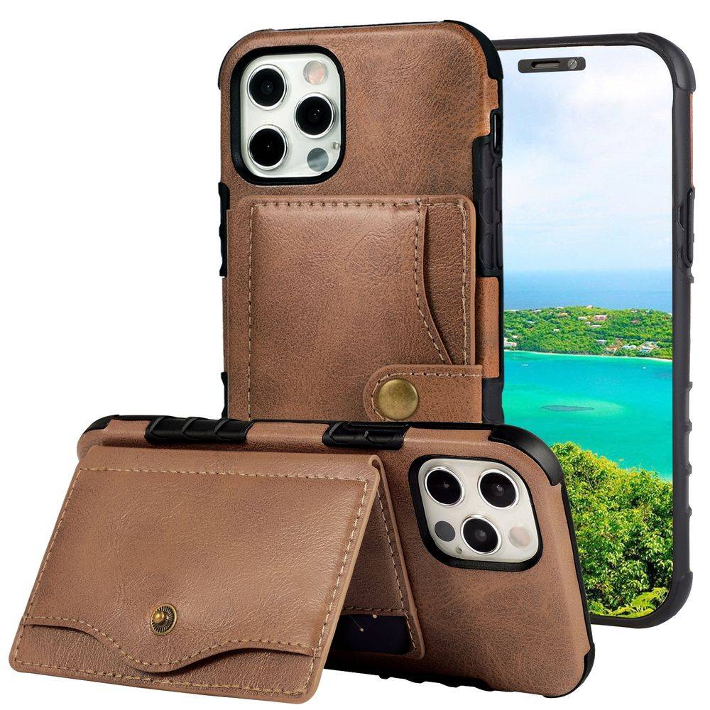 Für iPhone 12 / 12 Pro Lederoptik Case TPU Band Schutz Tasche Hülle Cover Etuis Dunkelbraun