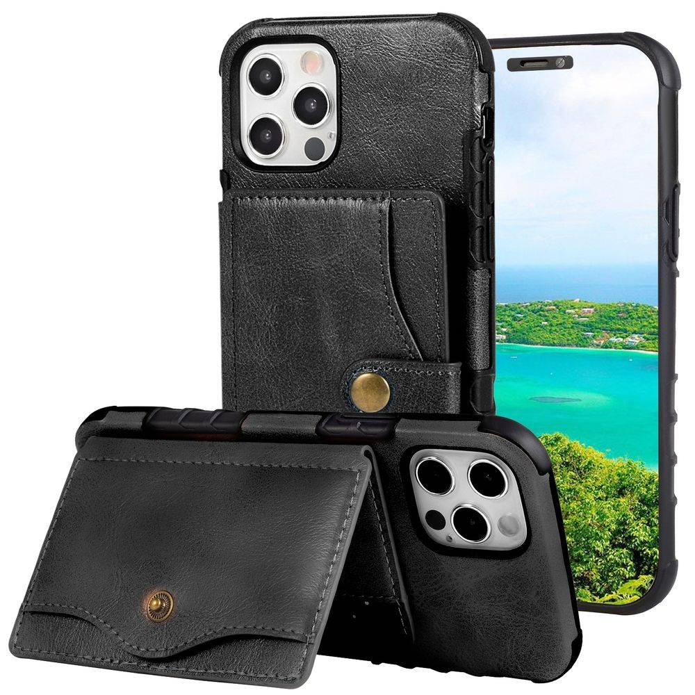 Für iPhone 12 / 12 Pro Lederoptik Case TPU Band Schutz Tasche Hülle Cover Etuis Schwarz