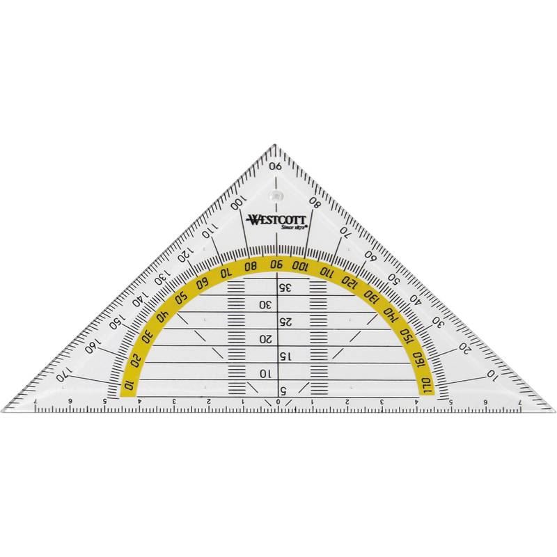 WESTCOTT Geometriedreieck, Hypotenuse: 140 mm, transparent