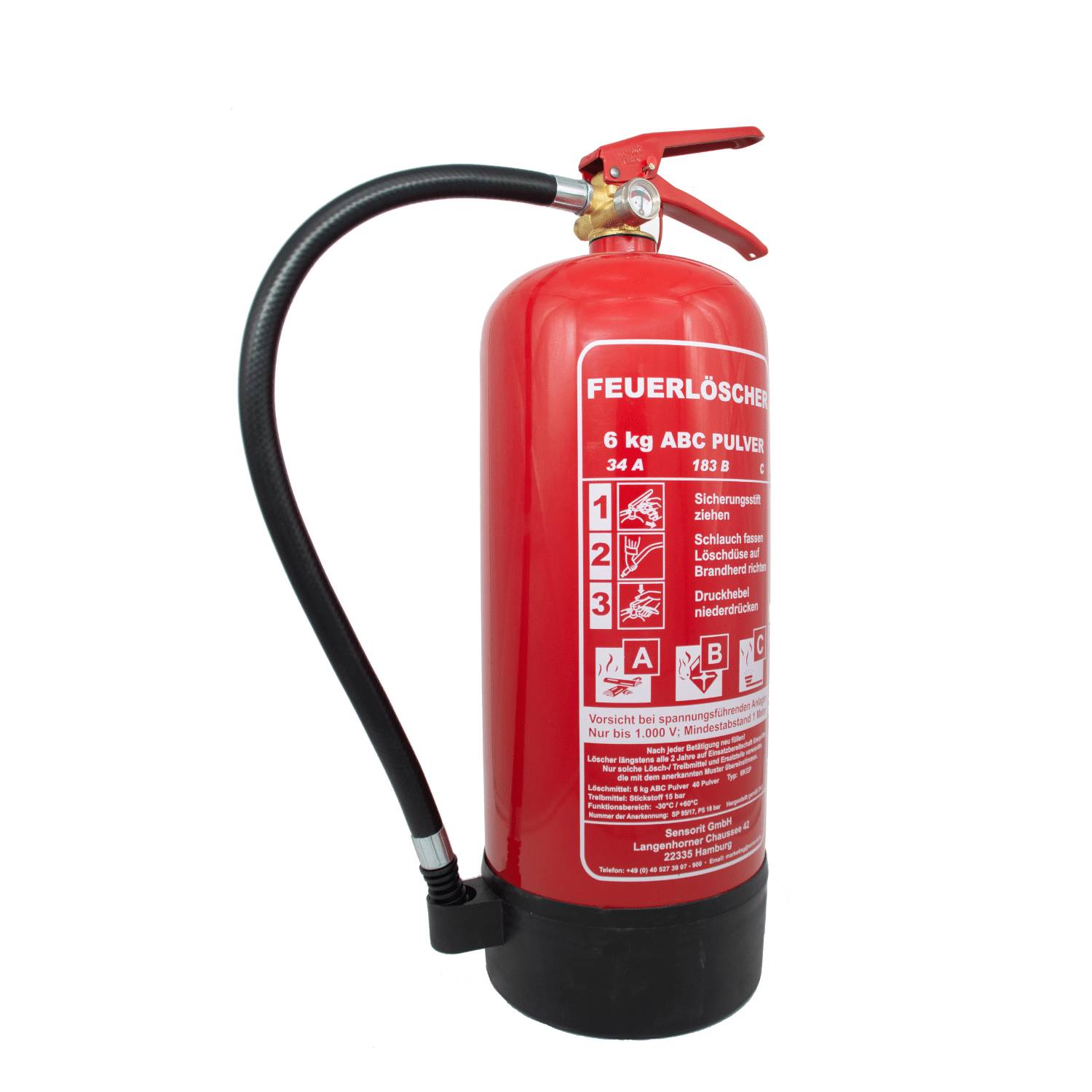 6kg Feuerlöscher, Pulverlöscher, Autolöscher, ABC Pulver, Pulver Feuerlöscher inkl. Halterung und Prüfschild