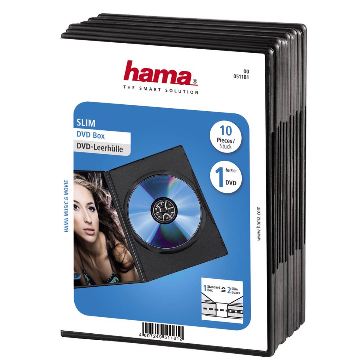 Hama - Slim Jewel Case für Speicher-DVD - Schwarz (Packung mit 10)