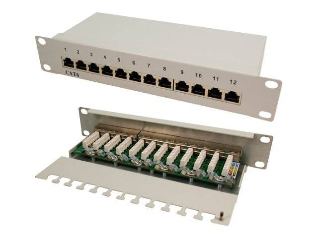LogiLink Patch Panel Desktop - Patch Panel - RJ-45 X 12 - Grau, RAL 7035 - 25.4 cm (10")