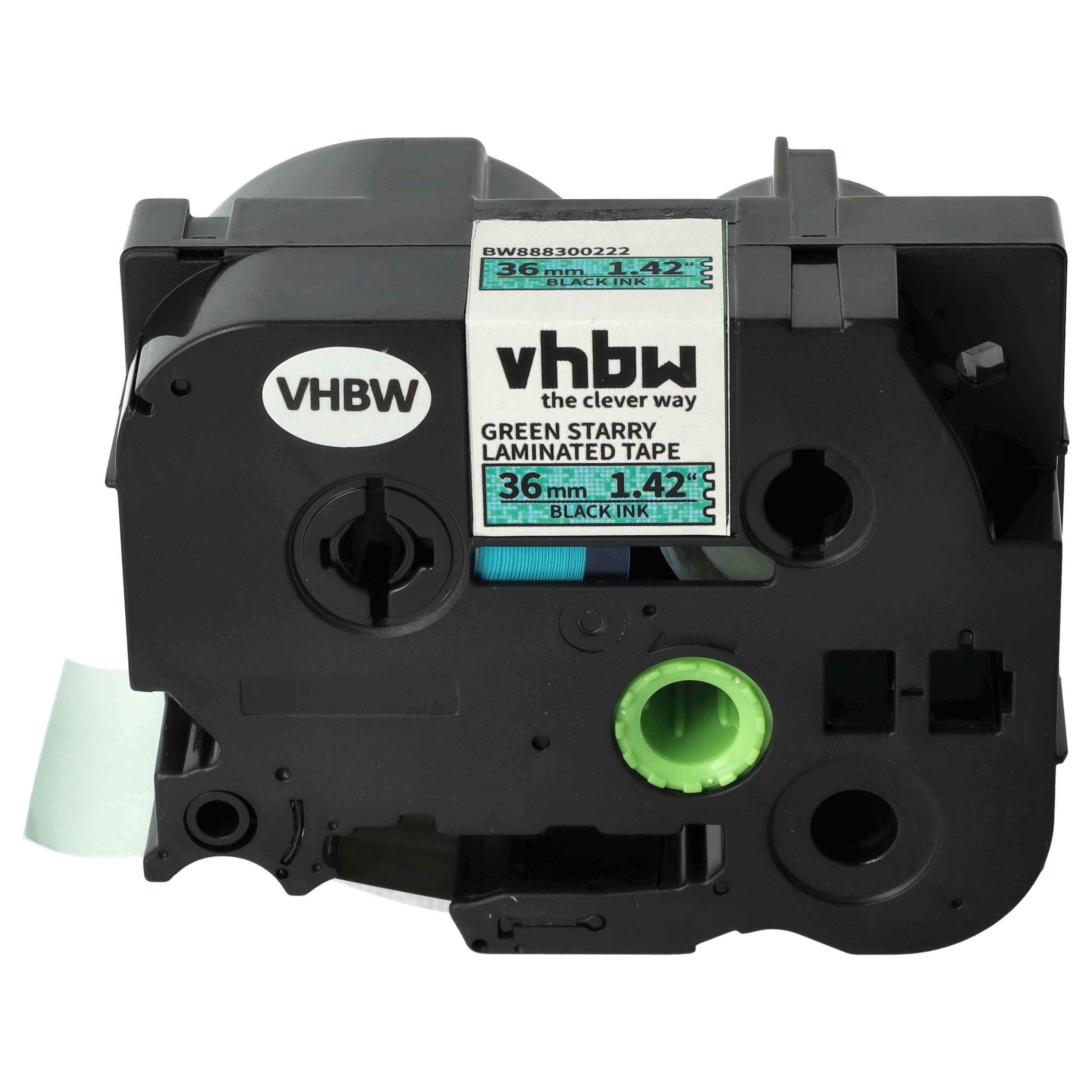 vhbw Schriftband-Kassette kompatibel mit Brother PT 9700PC, 9800PCN, RL700S, E550W, 9500pc Etiketten-Drucker 8m x 36mm Schwarz auf Grün, Laminiert