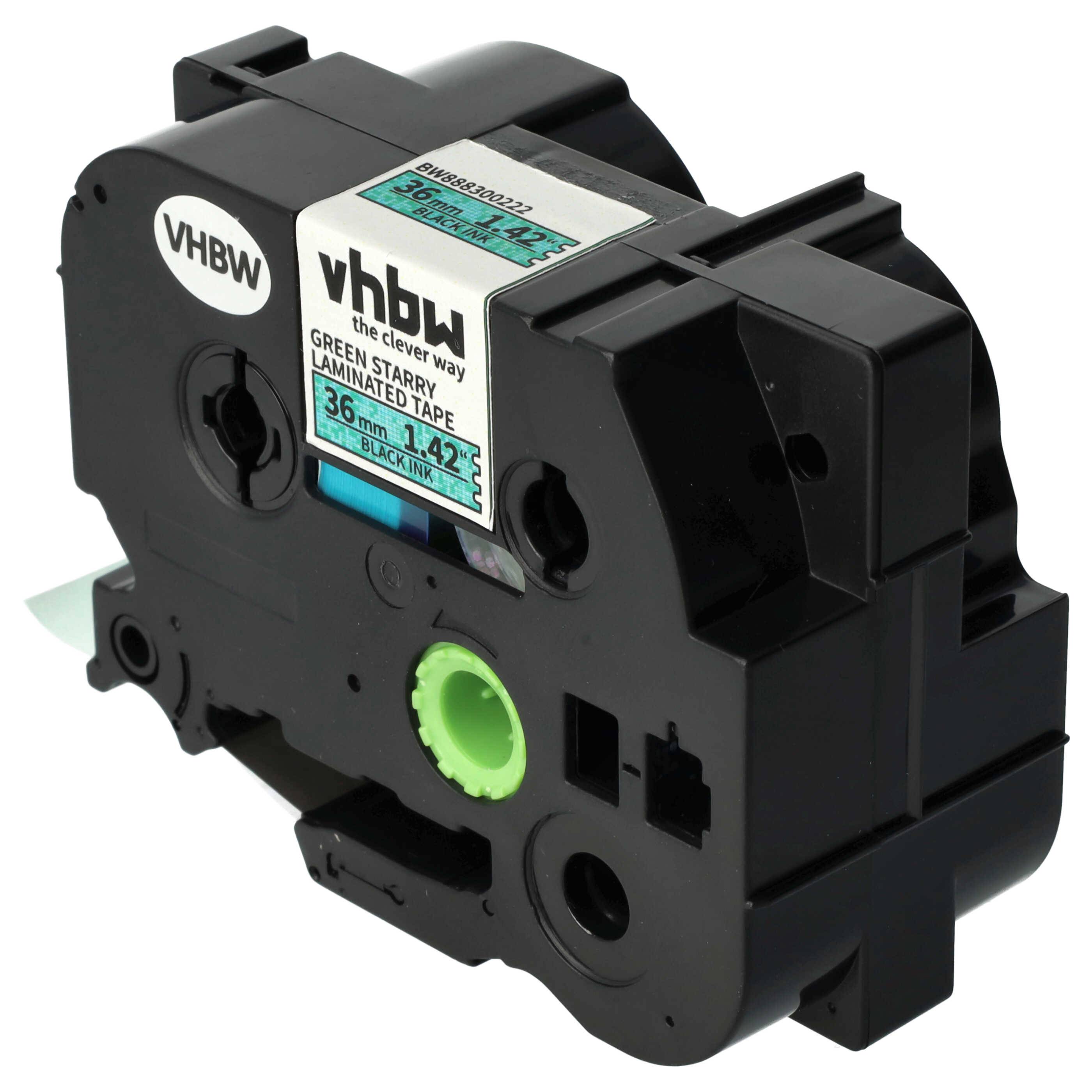 vhbw Schriftband-Kassette kompatibel mit Brother PT 9700PC, 9800PCN, RL700S, E550W, 9500pc Etiketten-Drucker 8m x 36mm Schwarz auf Grün, Laminiert