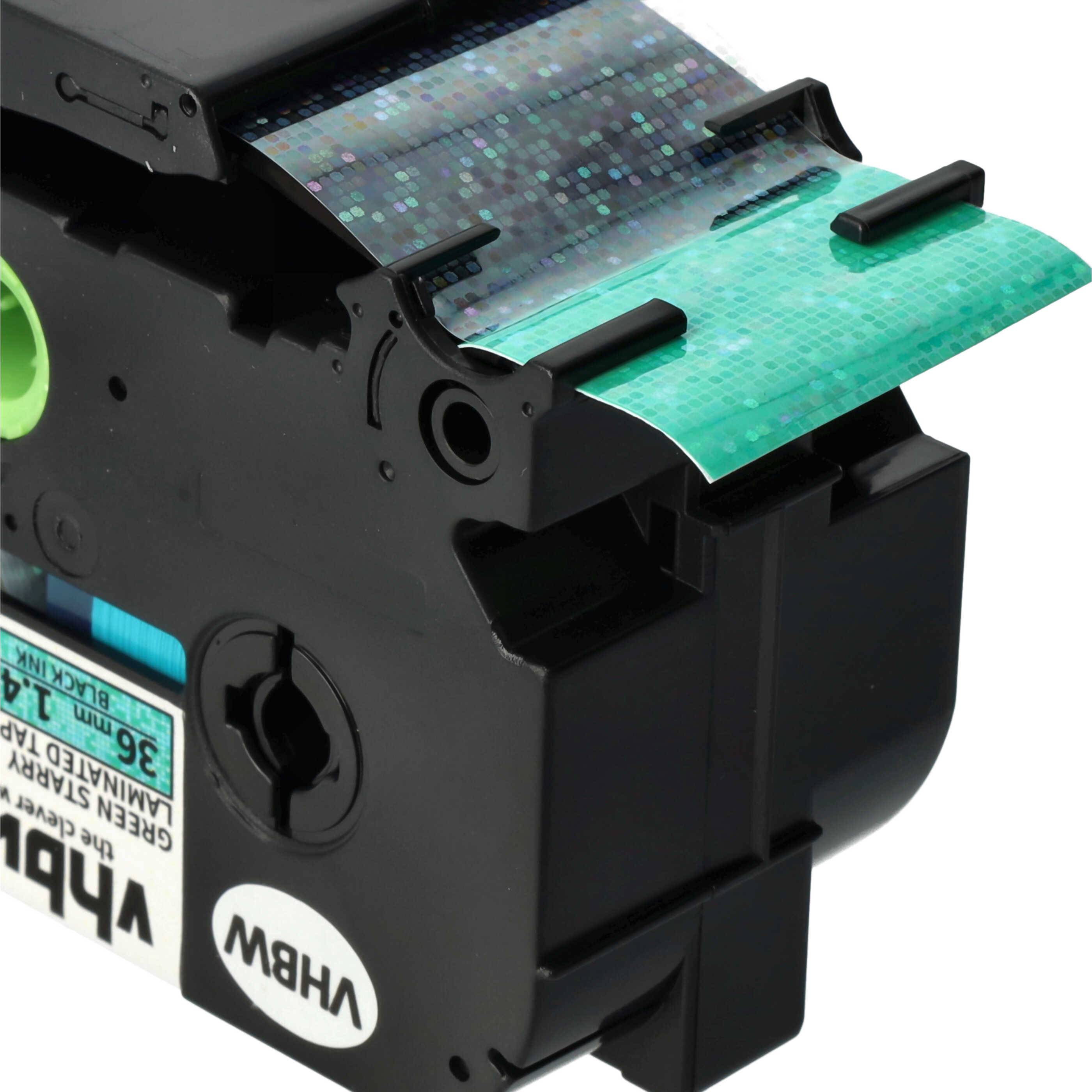 vhbw Schriftband-Kassette kompatibel mit Brother PT 9700PC, 9800PCN, RL700S, E550W, 9500pc Etiketten-Drucker 8m x 36mm Schwarz auf Grün, Laminiert