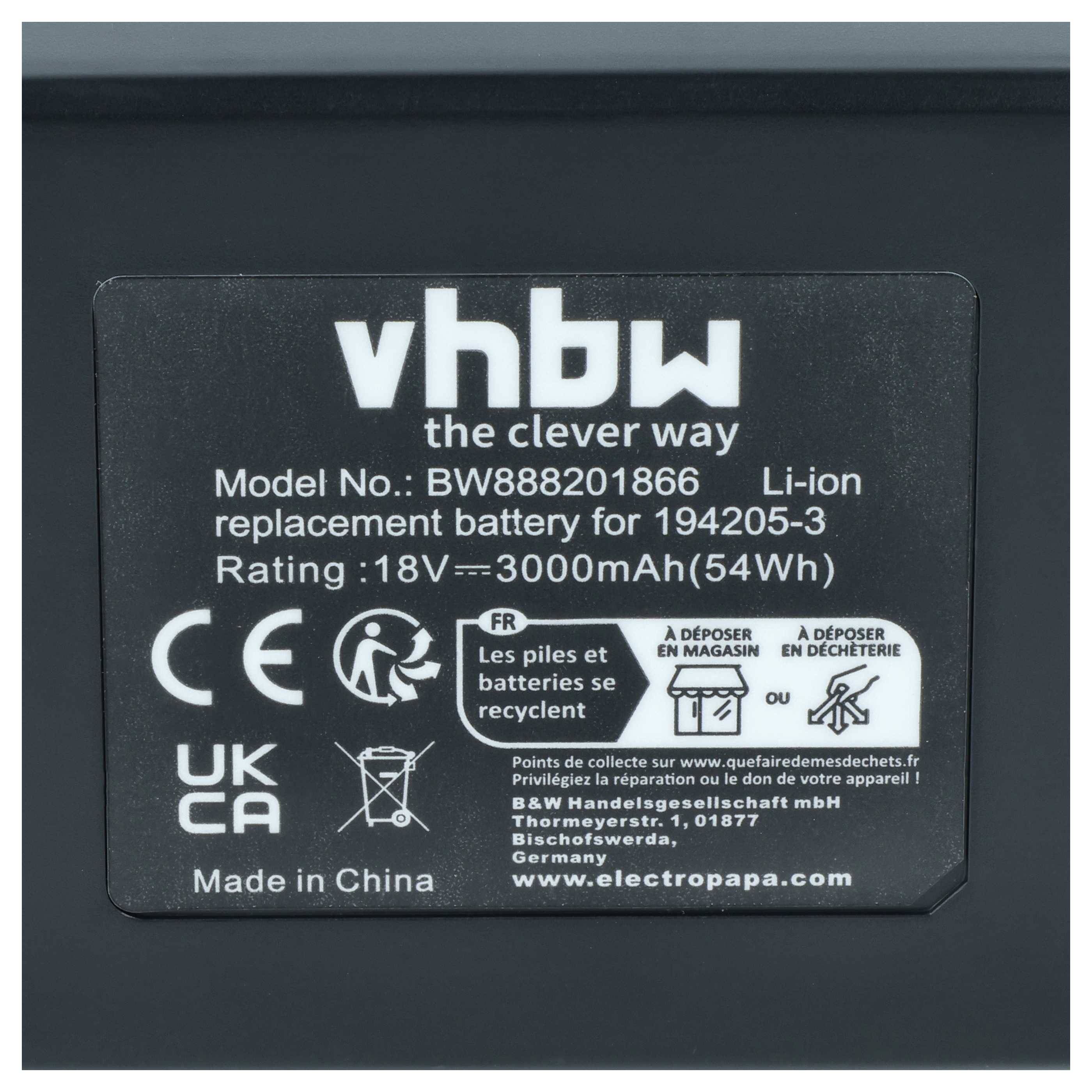 vhbw Akku kompatibel mit Makita BJS161F, BJV180, BJS161RFE, BJV180RF, BJS161, BJV180F, BJS161Z Werkzeug (3000 mAh, Li-Ion, 18 V)