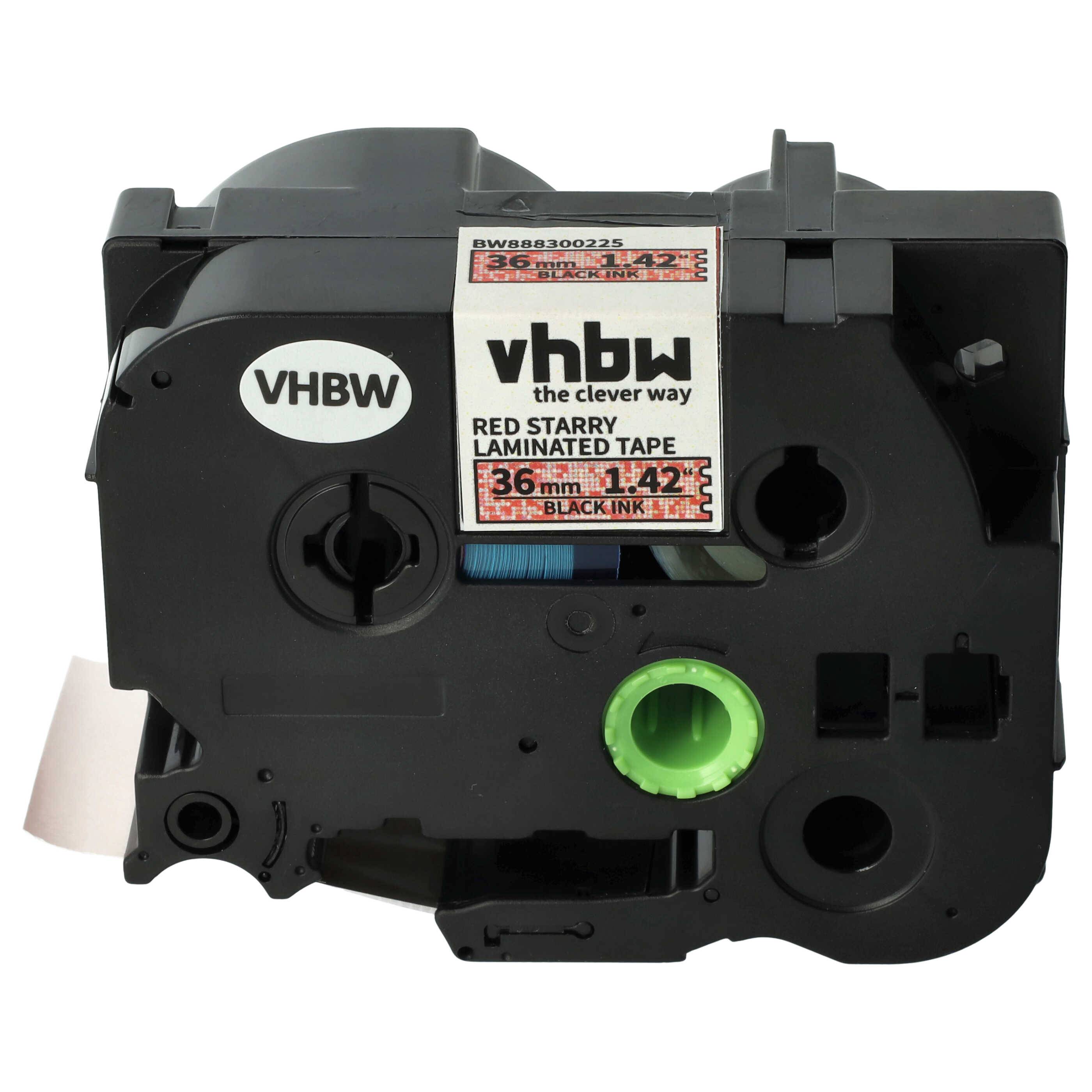 vhbw Schriftband-Kassette kompatibel mit Brother PT E550W, RL700S Etiketten-Drucker 8m x 36mm Schwarz auf Rot (glitzernd), Laminiert