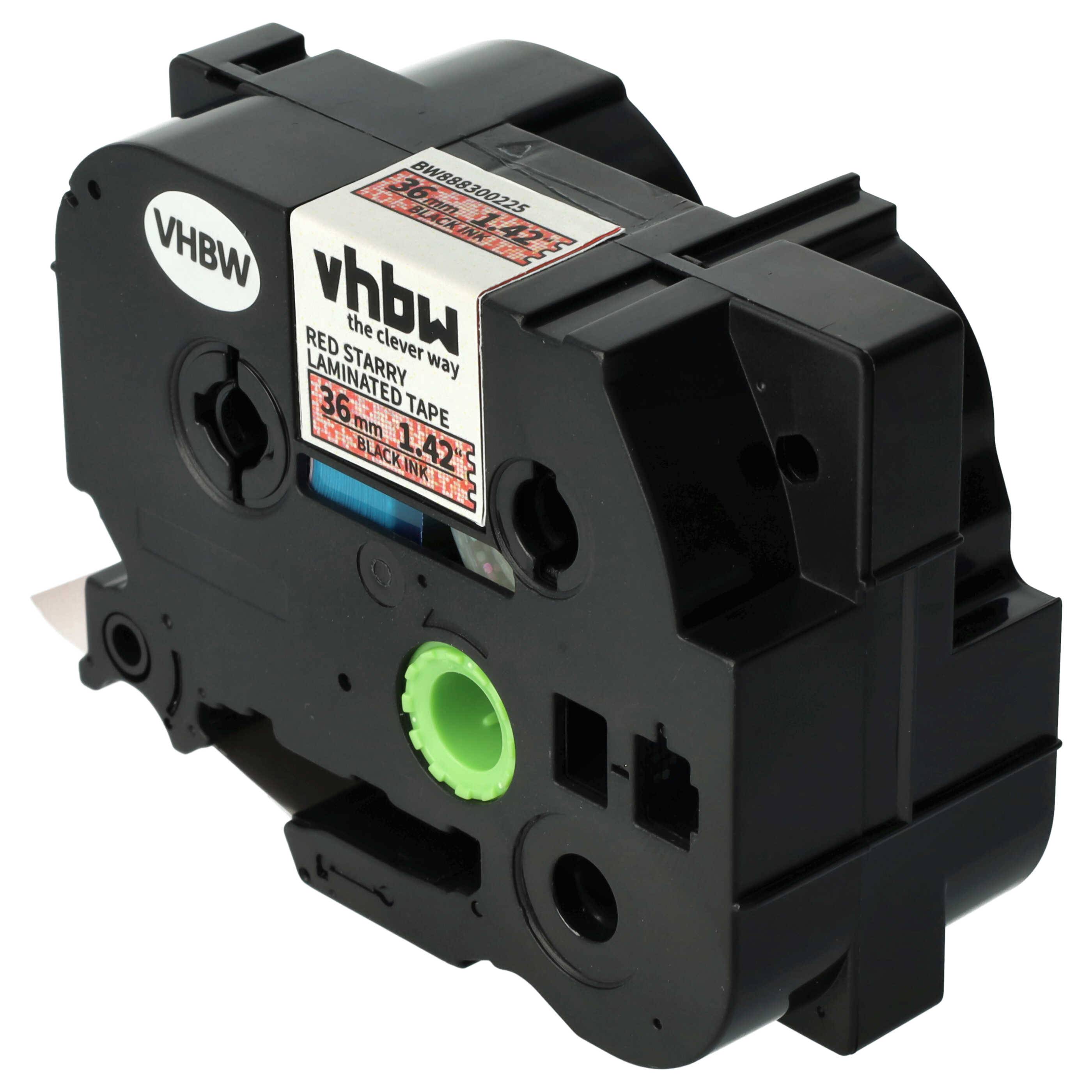 vhbw Schriftband-Kassette kompatibel mit Brother PT E550W, RL700S Etiketten-Drucker 8m x 36mm Schwarz auf Rot (glitzernd), Laminiert
