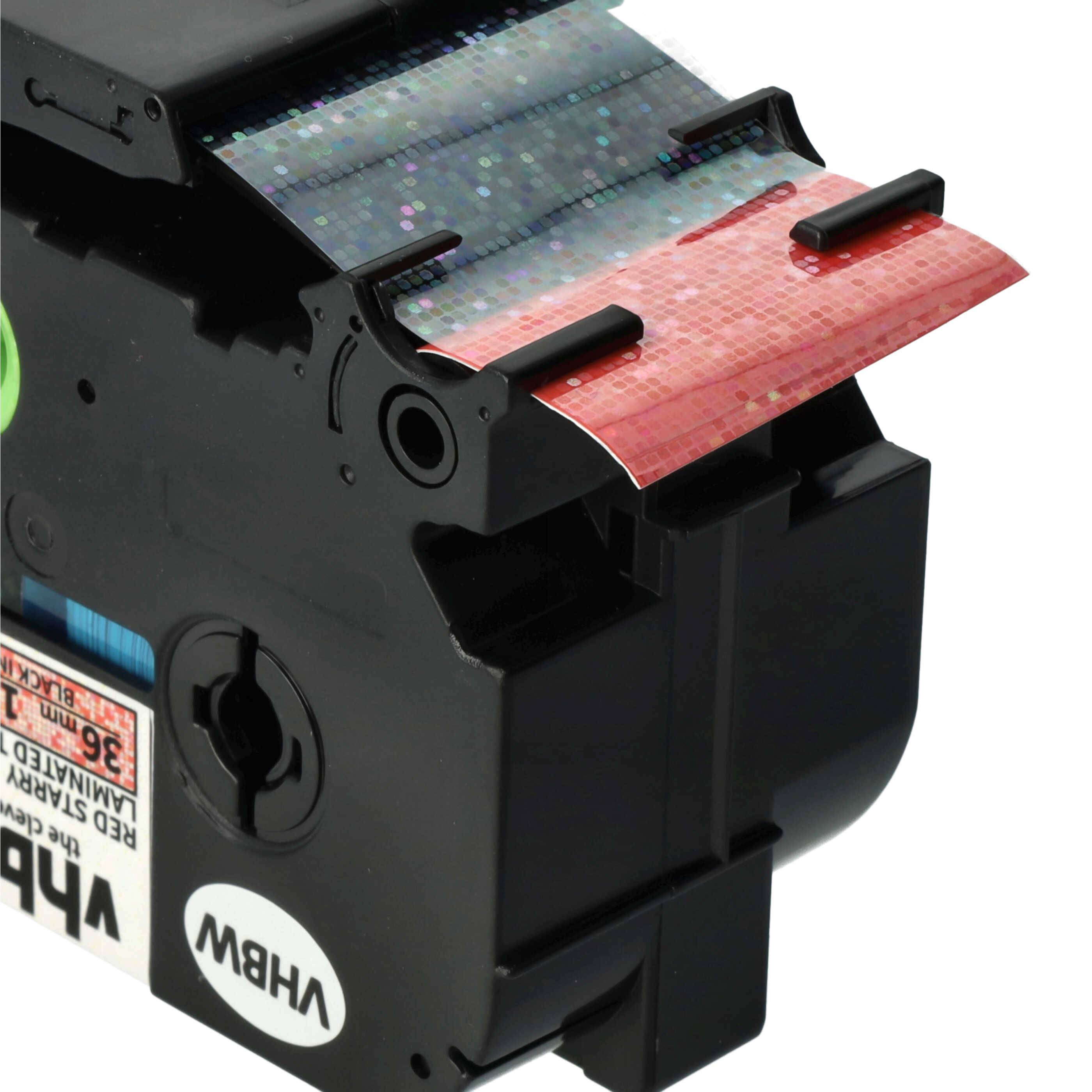 vhbw Schriftband-Kassette kompatibel mit Brother PT E550W, RL700S Etiketten-Drucker 8m x 36mm Schwarz auf Rot (glitzernd), Laminiert