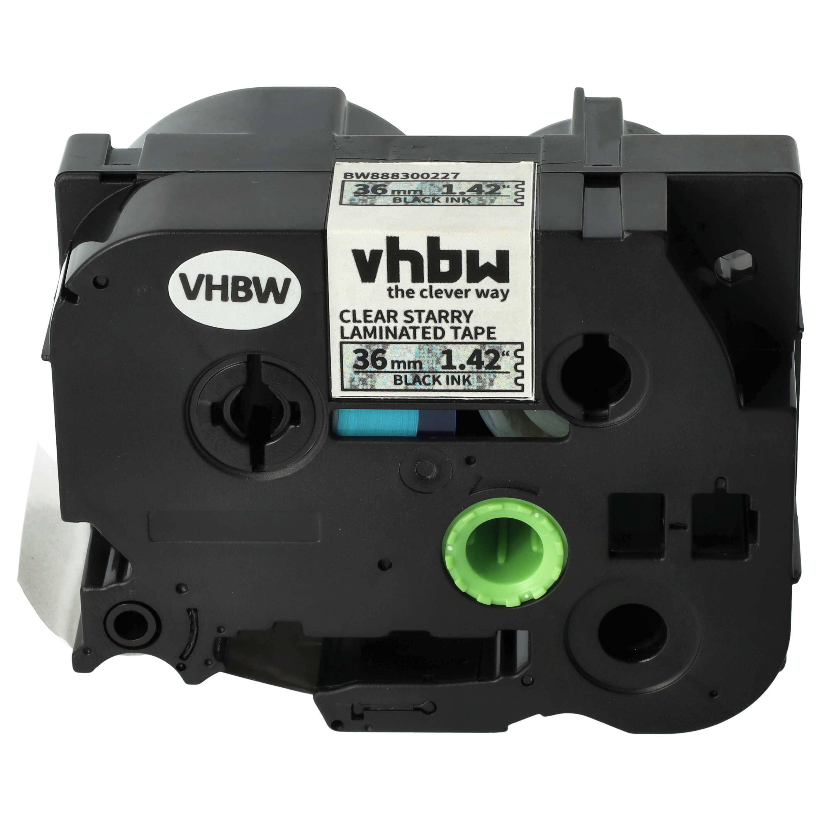 vhbw Schriftband-Kassette kompatibel mit Brother PT 9700PC, 9500pc Etiketten-Drucker 8m x 36mm Schwarz auf Transparent (glitzernd), Laminiert