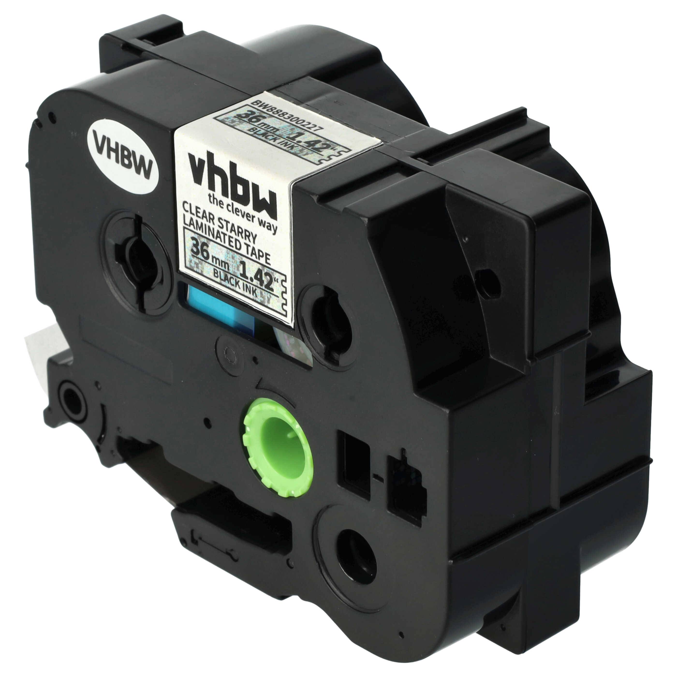 vhbw Schriftband-Kassette kompatibel mit Brother PT E550W, 9800PCN Etiketten-Drucker 8m x 36mm Schwarz auf Transparent (glitzernd), Laminiert
