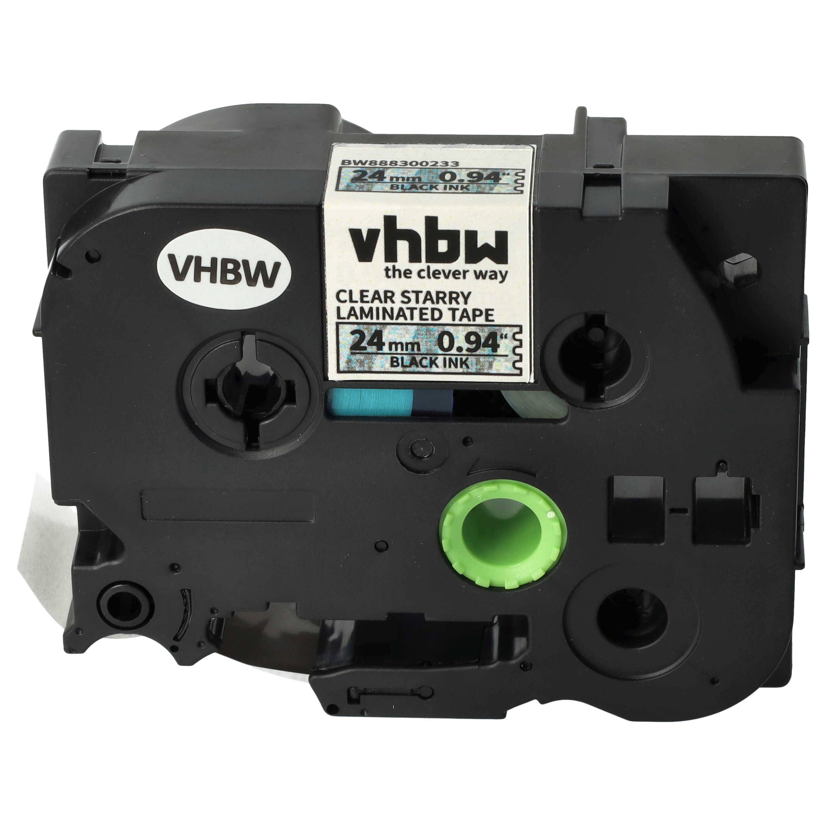 vhbw Schriftband-Kassette Ersatz für Brother TZE-151L1 für Etiketten-Drucker 8m x 24mm Schwarz auf Transparent (Glitter), Laminiert
