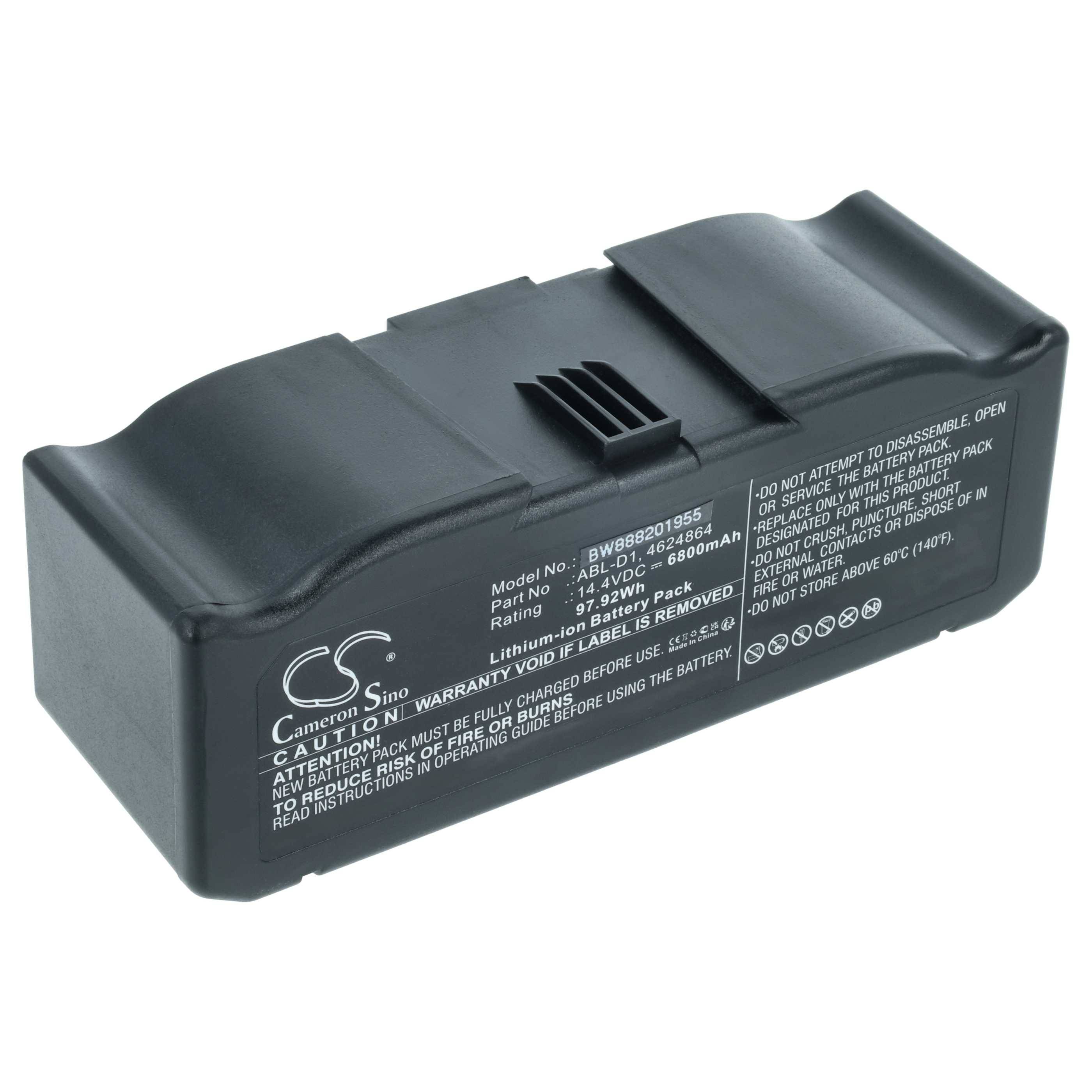 Schwarzer Lithium-Ionen-Akkupack mit Warnhinweis-Etikett, mit Modellnummer BWB80291565, 7,4V, 2600mAh Kapazität.