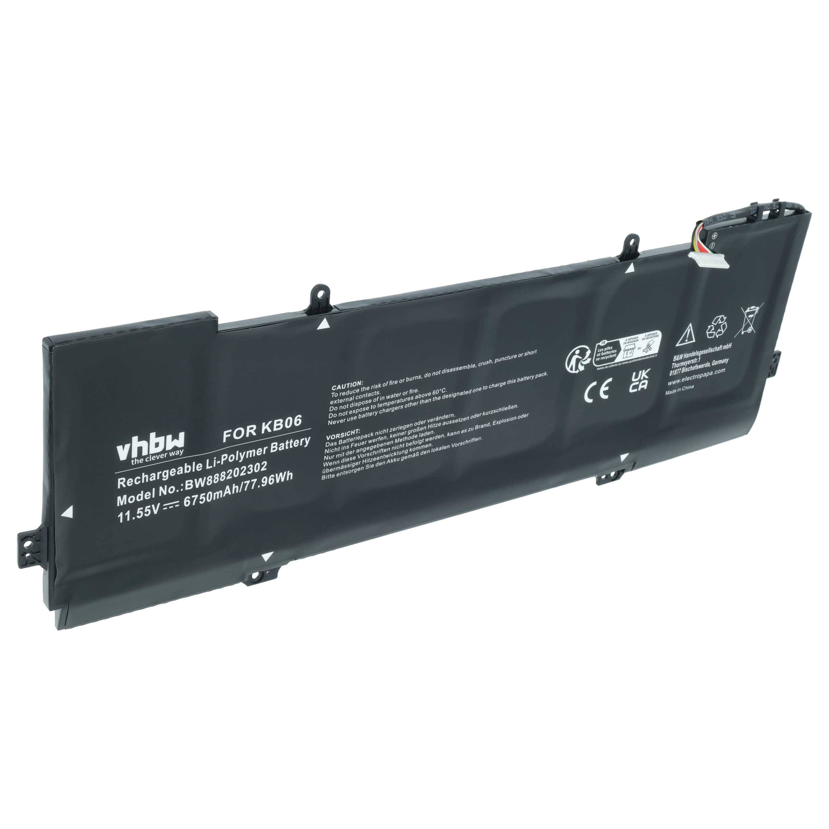 vhbw Akku kompatibel mit HP Spectre x360 15-BL108NF, 15-BL109NF, 15-BL110ND Notebook (6750mAh, 11.55V, Li-Polymer)