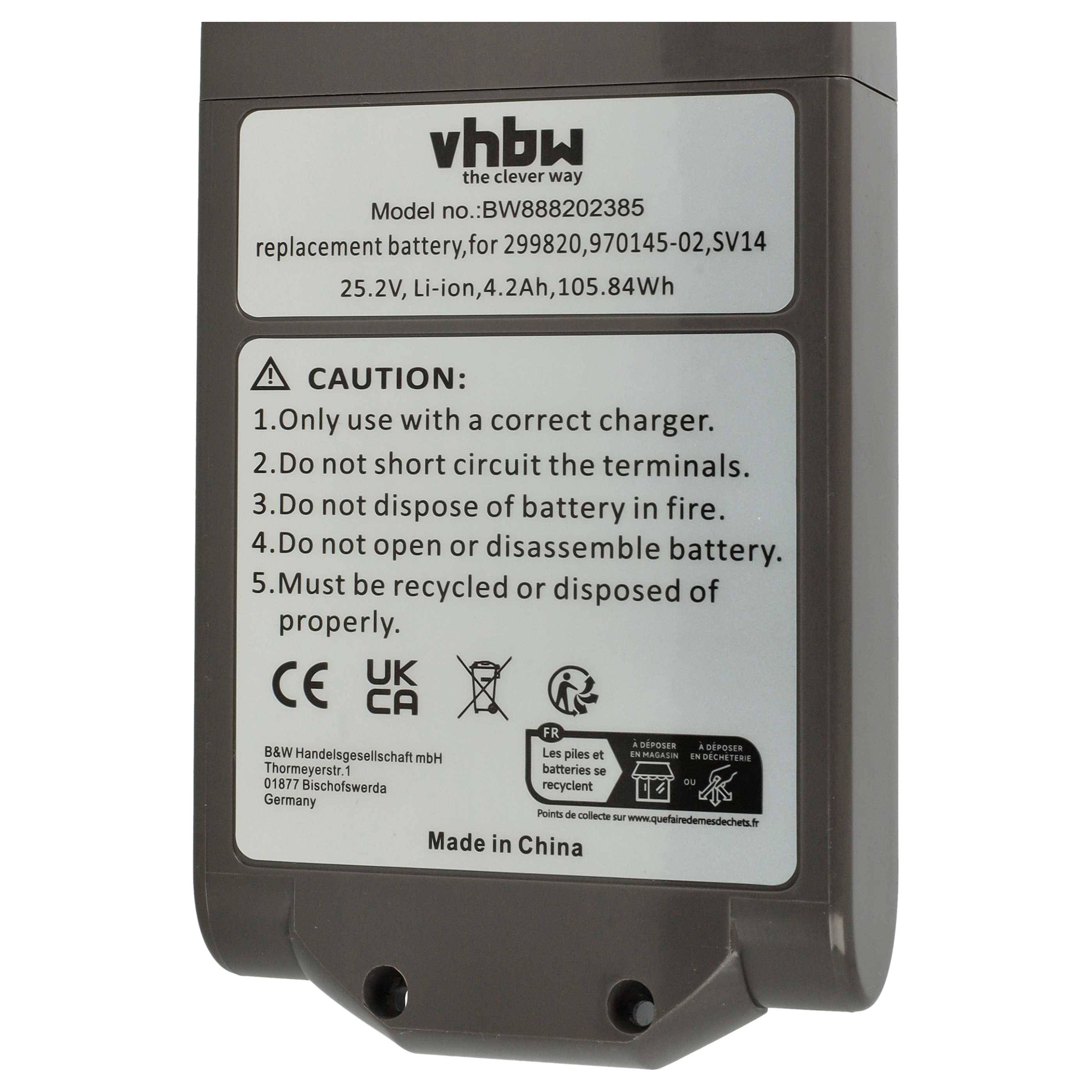 vhbw 1x Akku Ersatz für Dyson 970145-02, 299820 für Staubsauger Anthrazit-Grau (4200 mAh, 25,2 V, Li-Ion)