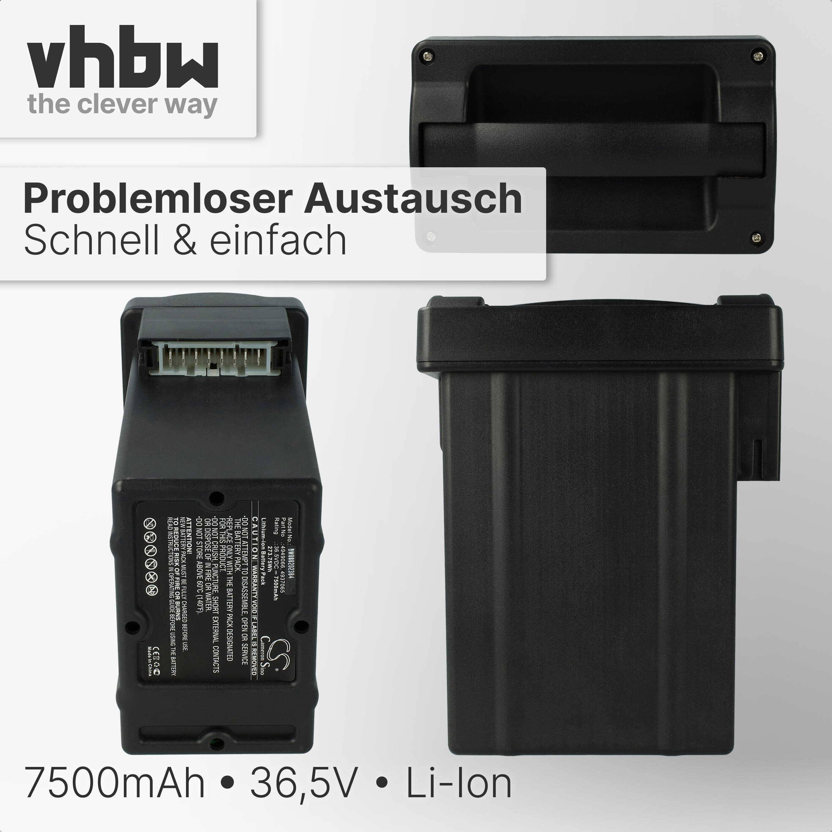 vhbw Akku kompatibel mit Wolf Garten Hybrid Power 37, 40 Rasenmäher Rasenroboter (7500mAh, 36.5V, Li-Ion)