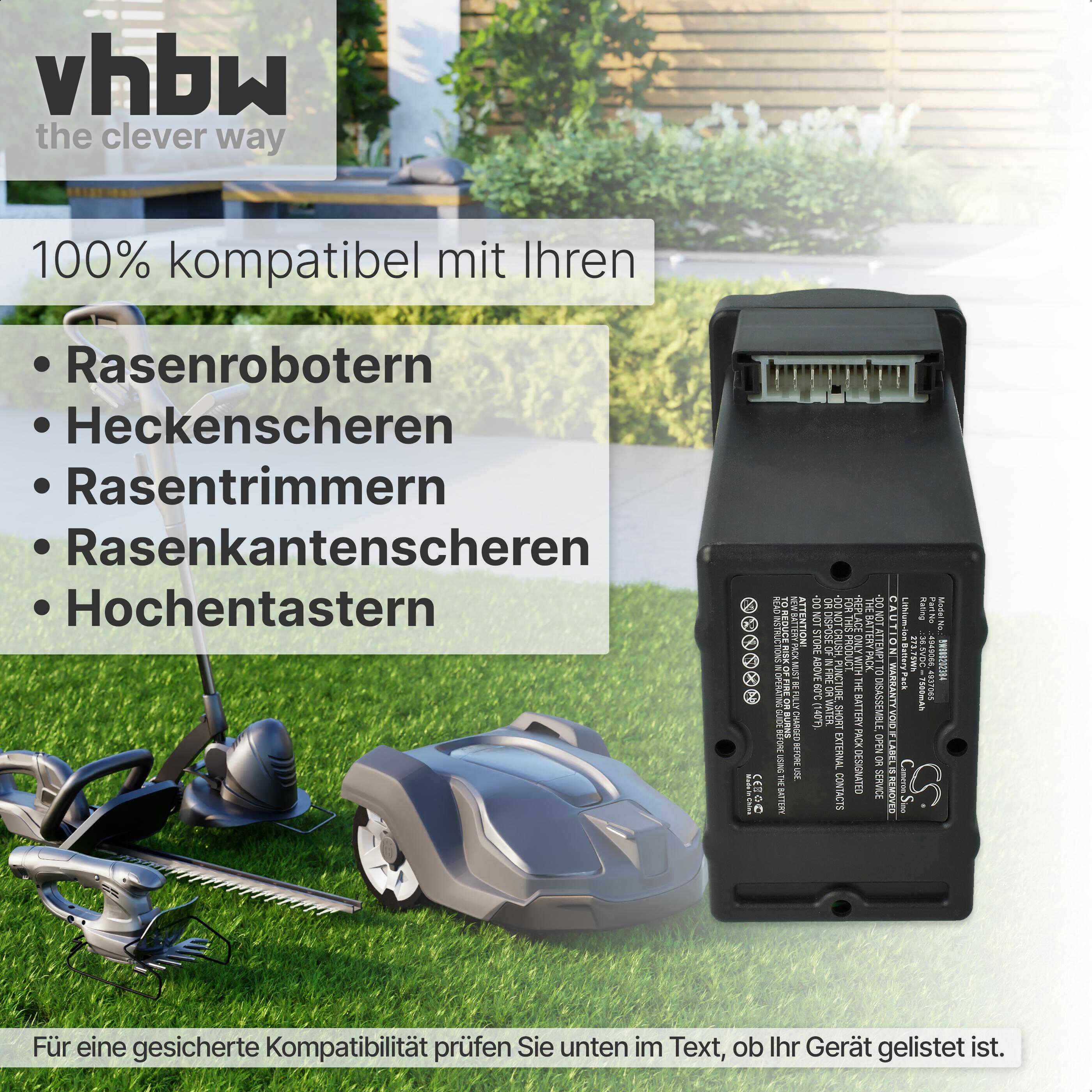 vhbw Akku kompatibel mit Wolf Garten Hybrid Power 37, 40 Rasenmäher Rasenroboter (7500mAh, 36.5V, Li-Ion)
