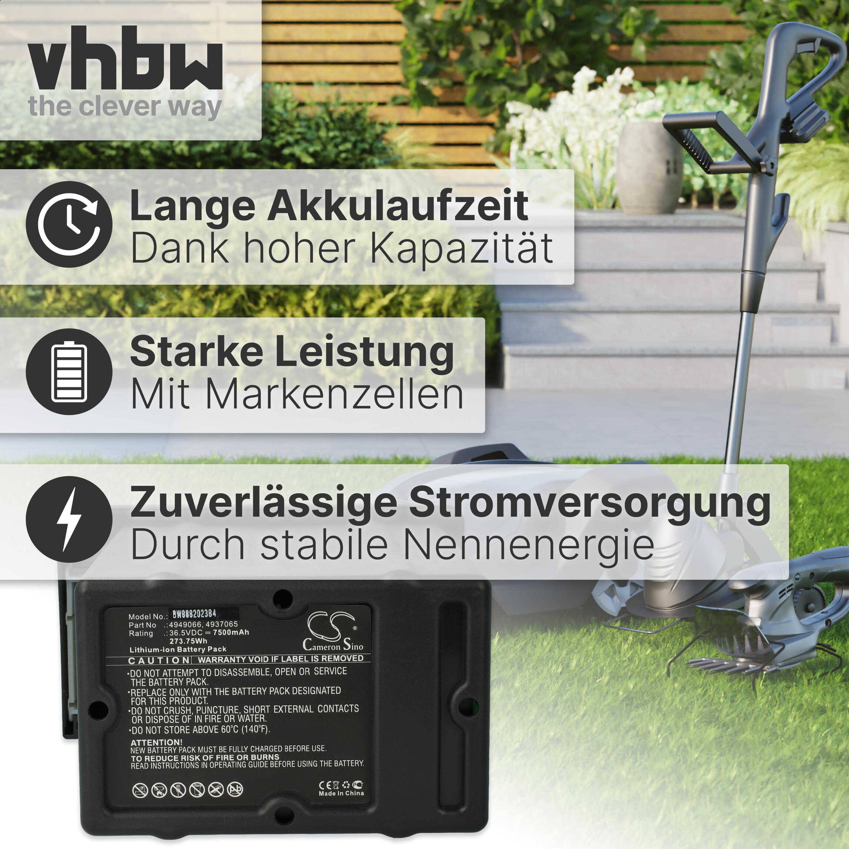 vhbw Akku kompatibel mit Wolf Garten Hybrid Power 37, 40 Rasenmäher Rasenroboter (7500mAh, 36.5V, Li-Ion)