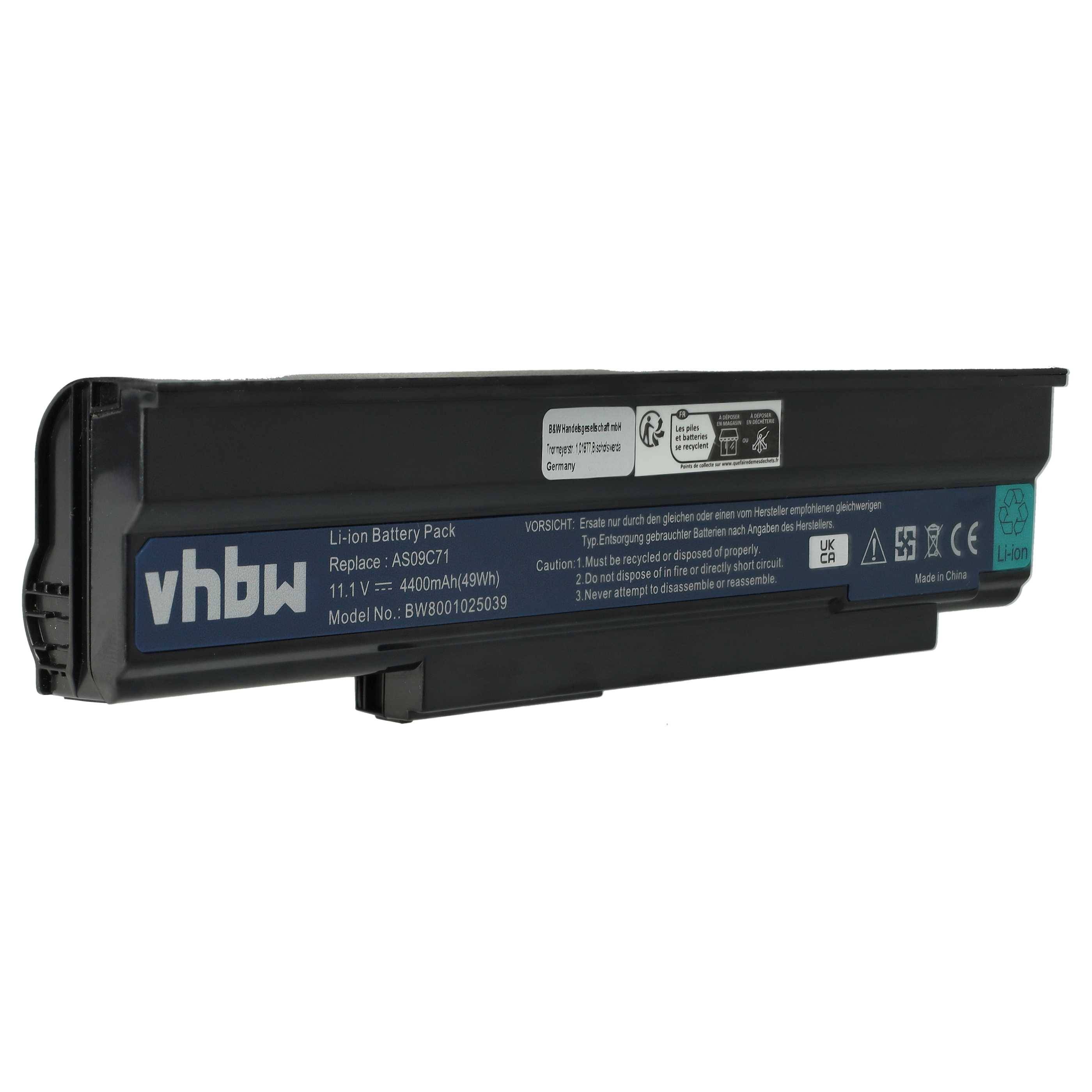 vhbw Akku kompatibel mit Acer Gateway Nv4011c, Nv4204, NV4402c, NV4001, NV4001c, NV4005c, NV4400 Notebook (4400 mAh, 11,1 V, Li-Ion)