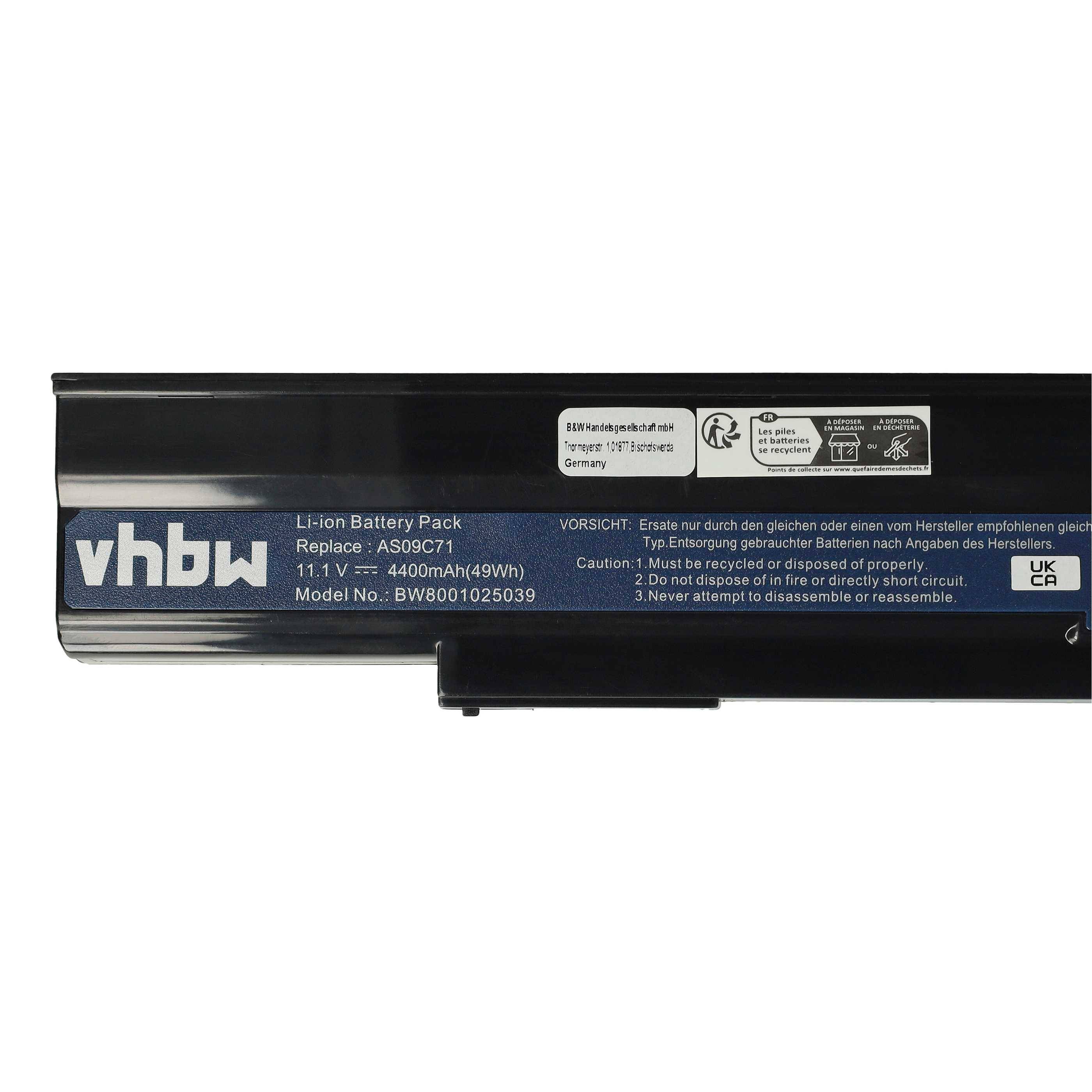 vhbw Akku kompatibel mit Acer Gateway Nv4011c, Nv4204, NV4402c, NV4001, NV4001c, NV4005c, NV4400 Notebook (4400 mAh, 11,1 V, Li-Ion)