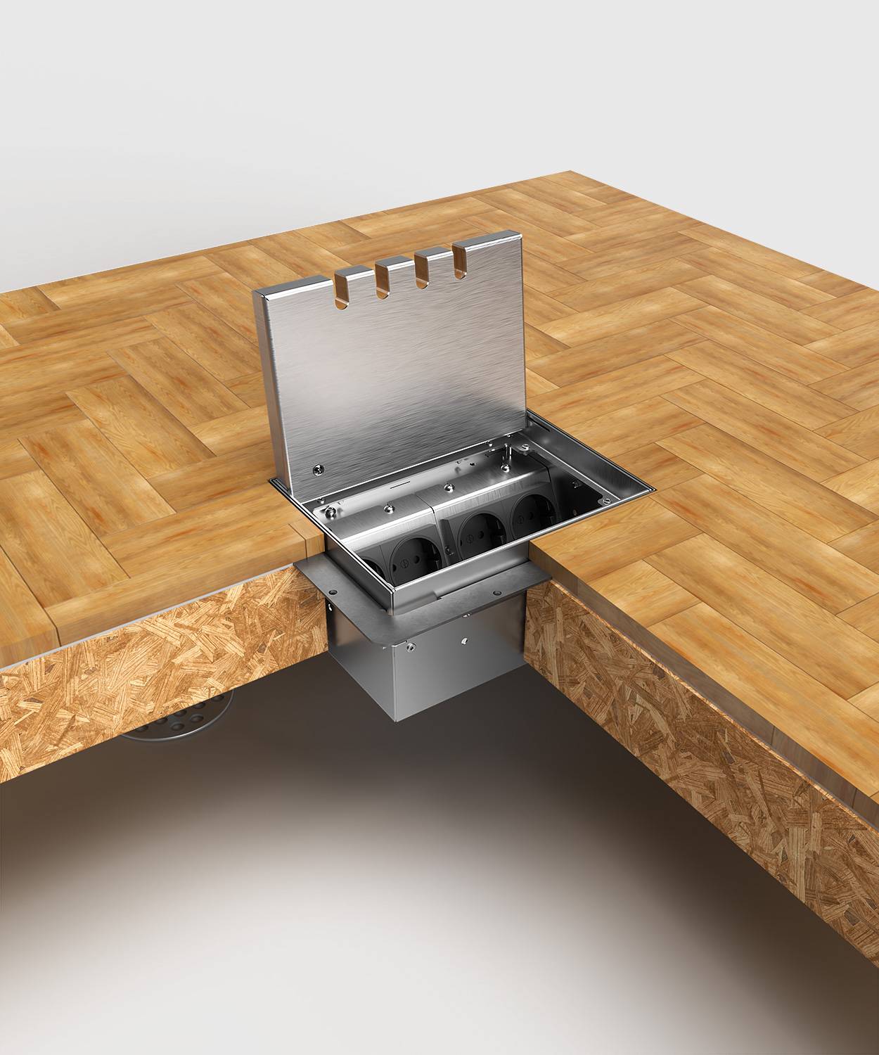 Bodensteckdose/ Bodentank 8904H; 3x Schuko, 1x RJ45 2fach,